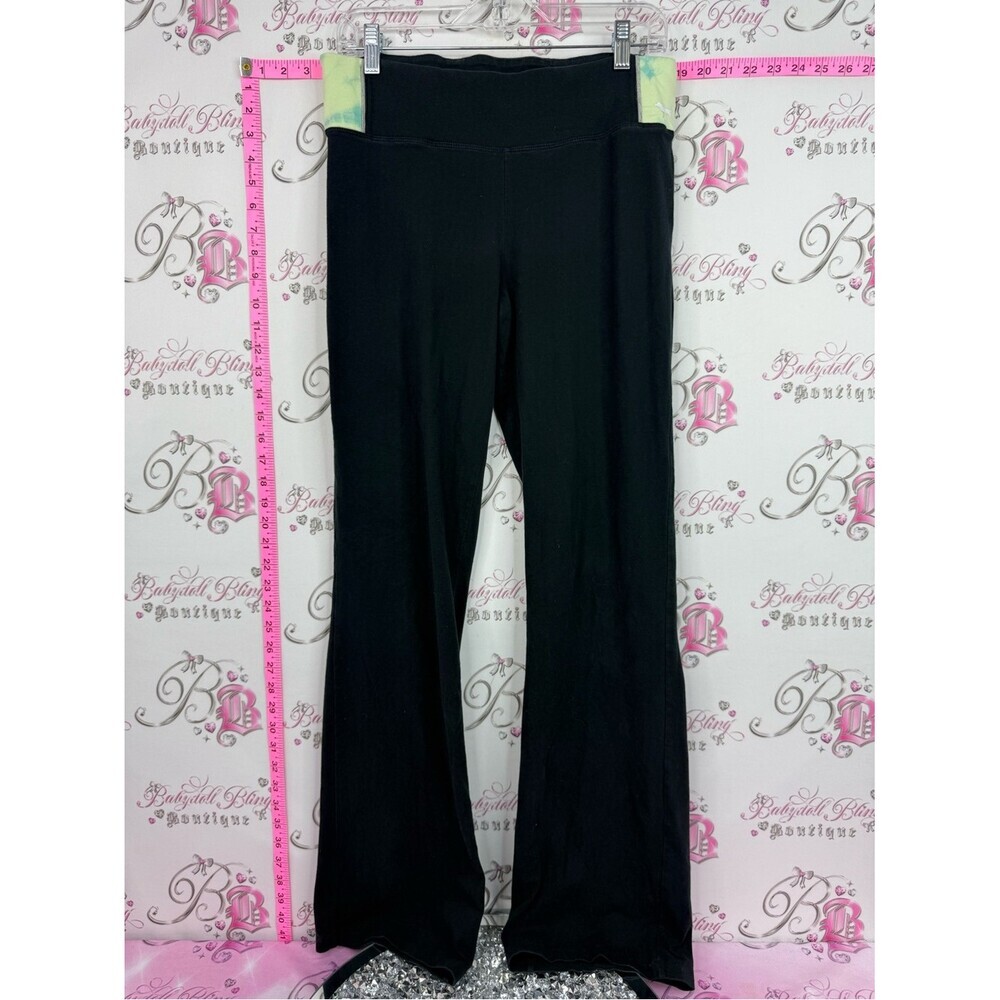 PINK Victoria's Secret Black Boot Cut Flare Pants with Lime Accent